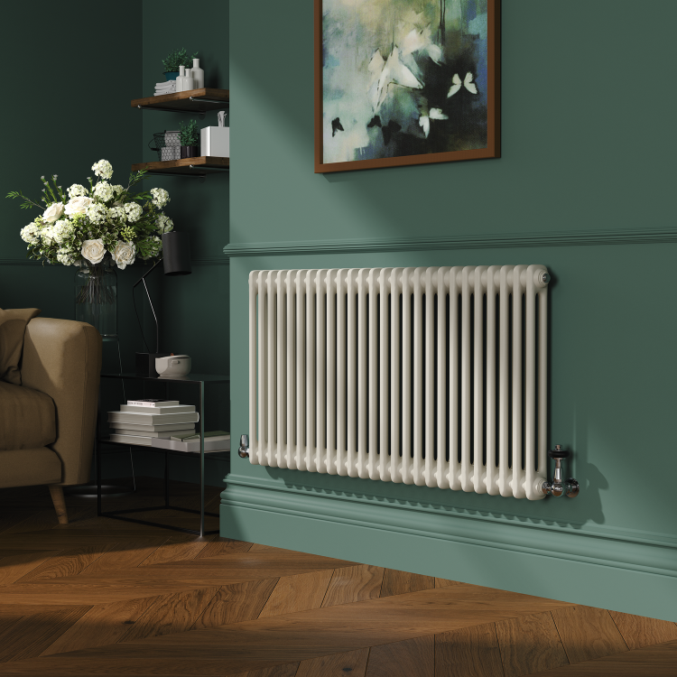 Reggio Linen Horizontal Double Column Traditional Radiator 600x1190mm 4091 BTU - Cast Iron Style