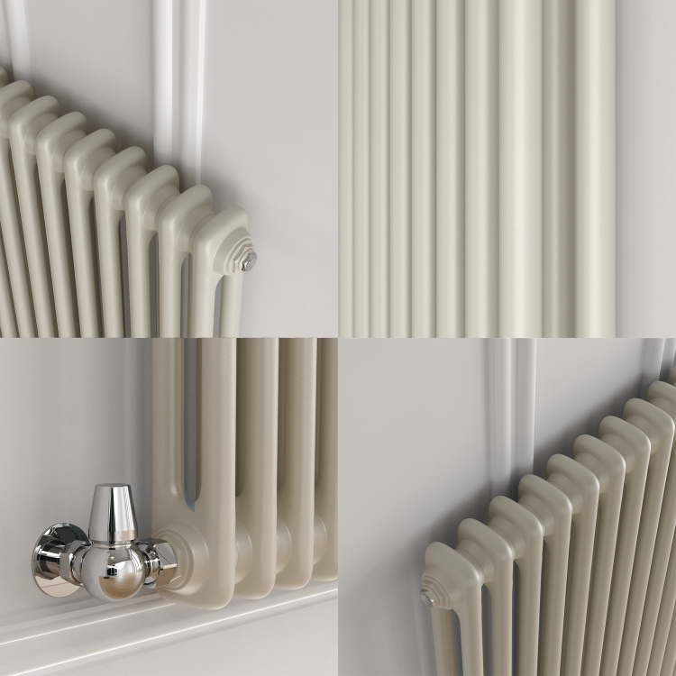 Reggio Linen Horizontal Double Column Traditional Radiator 600x1190mm 4091 BTU - Cast Iron Style
