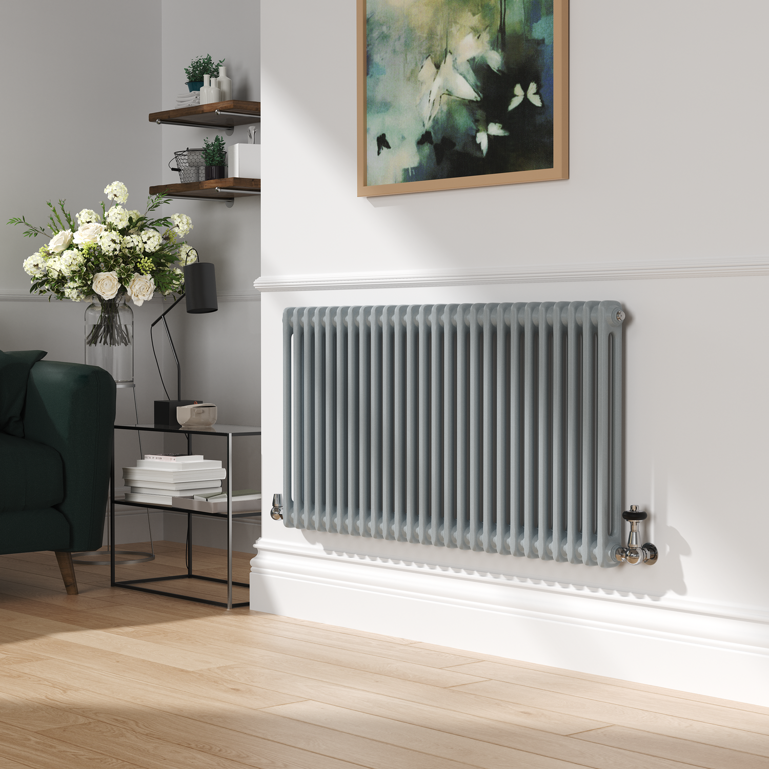 Reggio Salt & Pepper Horizontal Double Column Traditional Radiator 600X1190mm 4091 Btu Cast Iron Style HCD26-600-SPCT