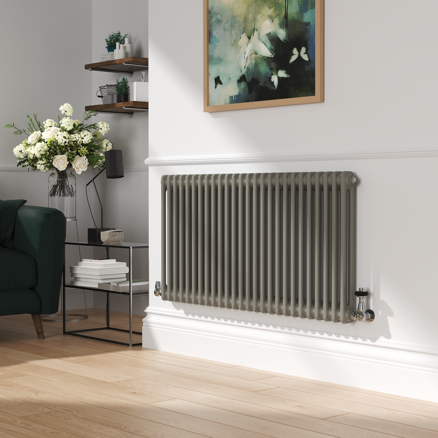 Smoked Horizontal Double Column Traditional Radiator 600x1190mm 4091 BTU Cast Iron Style
