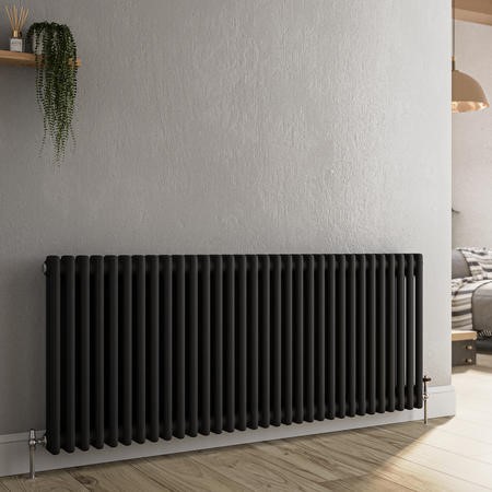 Institutional Grade Radiators Reggio Midnight Black Horizontal Double Column Traditional Radiator ...
