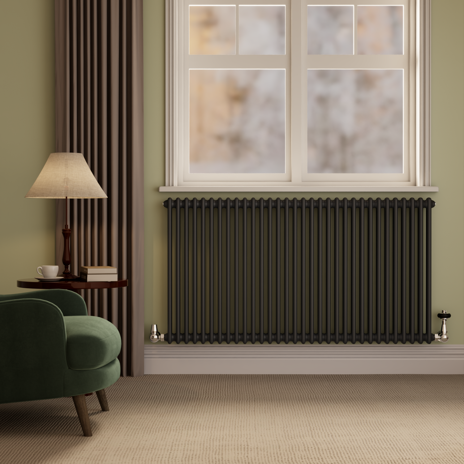 Reggio Midnight  Horizontal Double Column Radiator 800X1460mm 6598 Btu Cast Iron Style HCD32-800-BCT