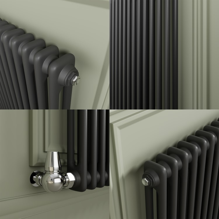 Reggio Anthracite Horizontal Double Column Radiator 800x1460mm 6598 BTU - Cast Iron Style