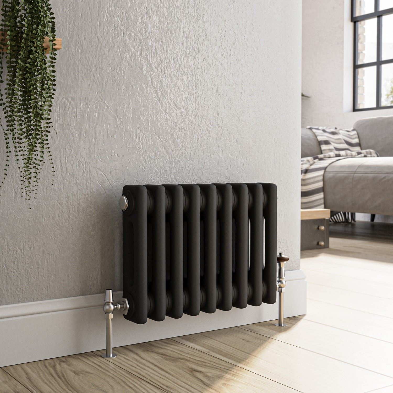 Reggio Midnight  Horizontal Double Column Traditional Radiator 300X425mm 735 Btu Cast Iron Style HCD9-300-BCT