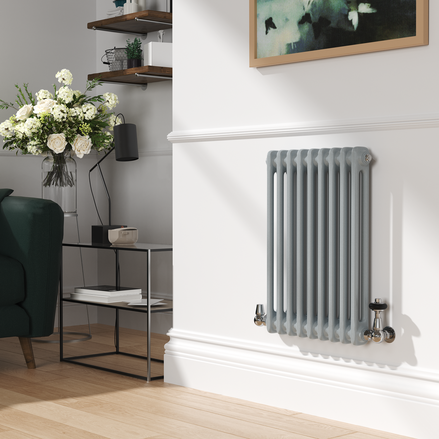 Salt & Pepper Horizontal Double Column Traditional Radiator 600x425mm 1416 BTU Cast Iron Style