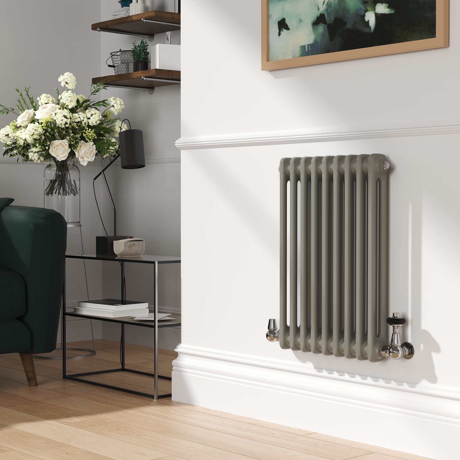 Smoked Horizontal Double Column Traditional Radiator 600x425mm 1416 BTU Cast Iron Style