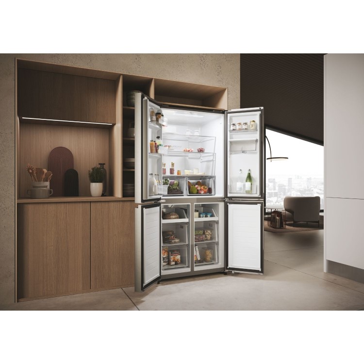 Haier Series 3 463 Litre Four Door American Fridge Freezer - Platinum Inox