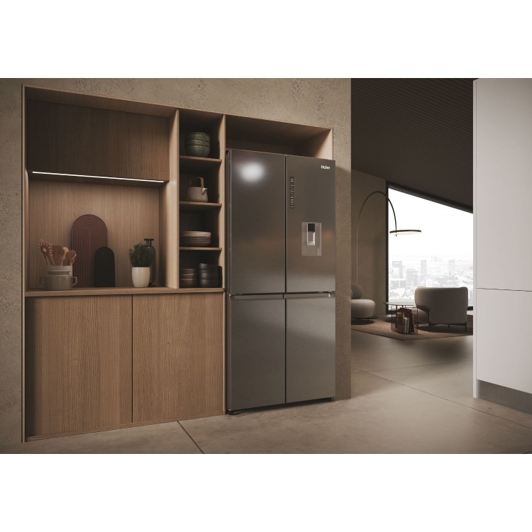Haier Series 3 463 Litre Four Door American Fridge Freezer - Platinum Inox