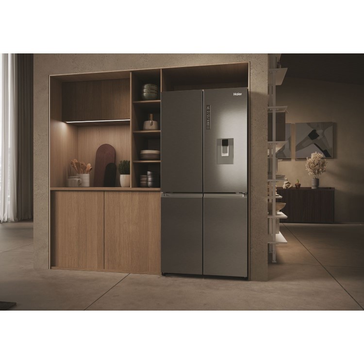 Haier Series 3 463 Litre Four Door American Fridge Freezer - Platinum Inox