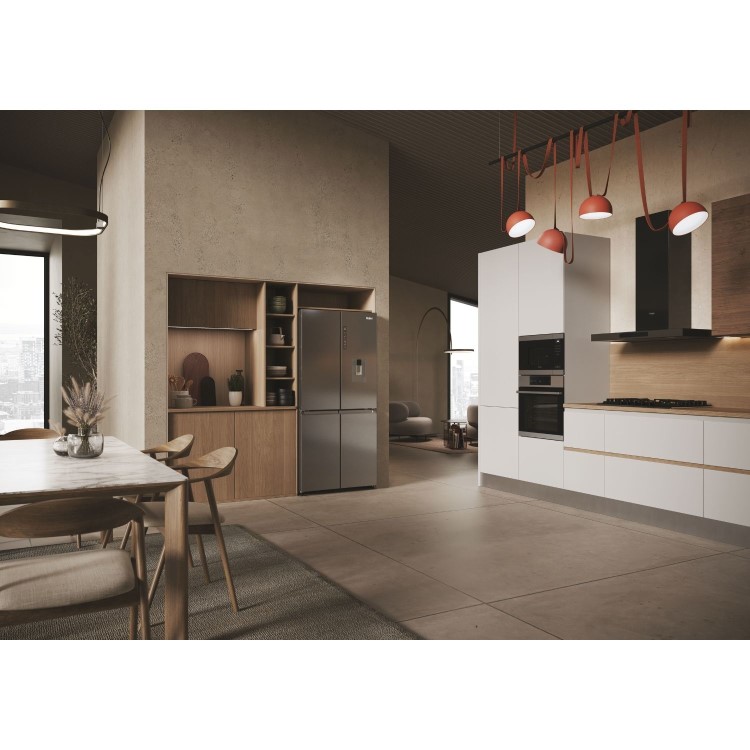 Haier Series 3 463 Litre Four Door American Fridge Freezer - Platinum Inox