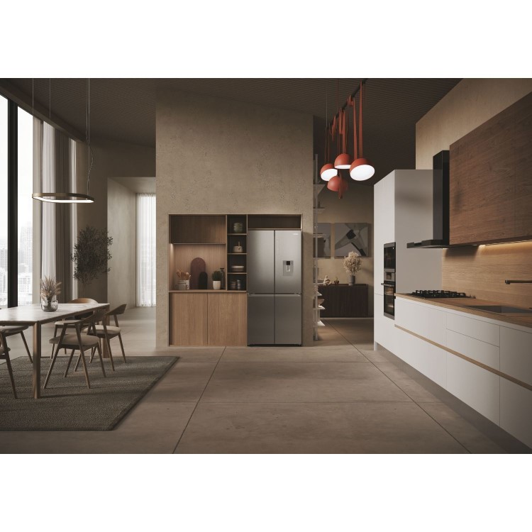 Haier Series 3 463 Litre Four Door American Fridge Freezer - Platinum Inox