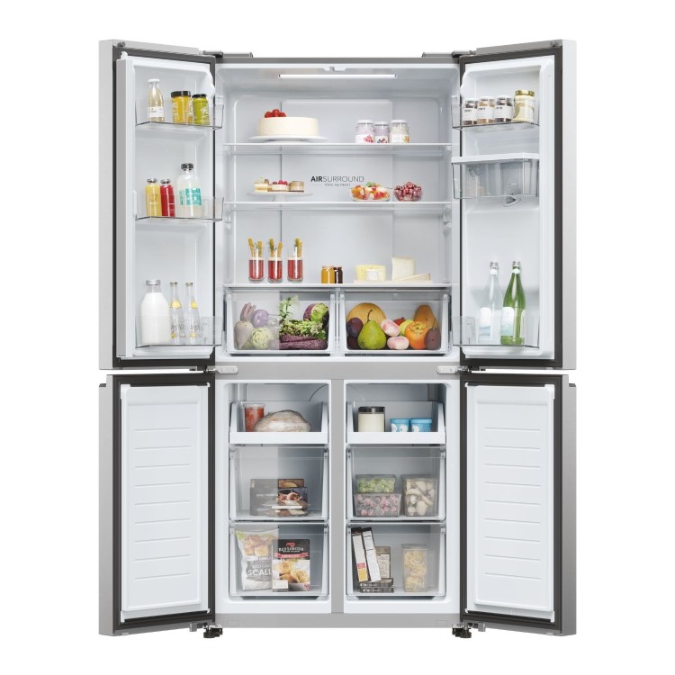 Haier Series 3 463 Litre Four Door American Fridge Freezer - Platinum Inox