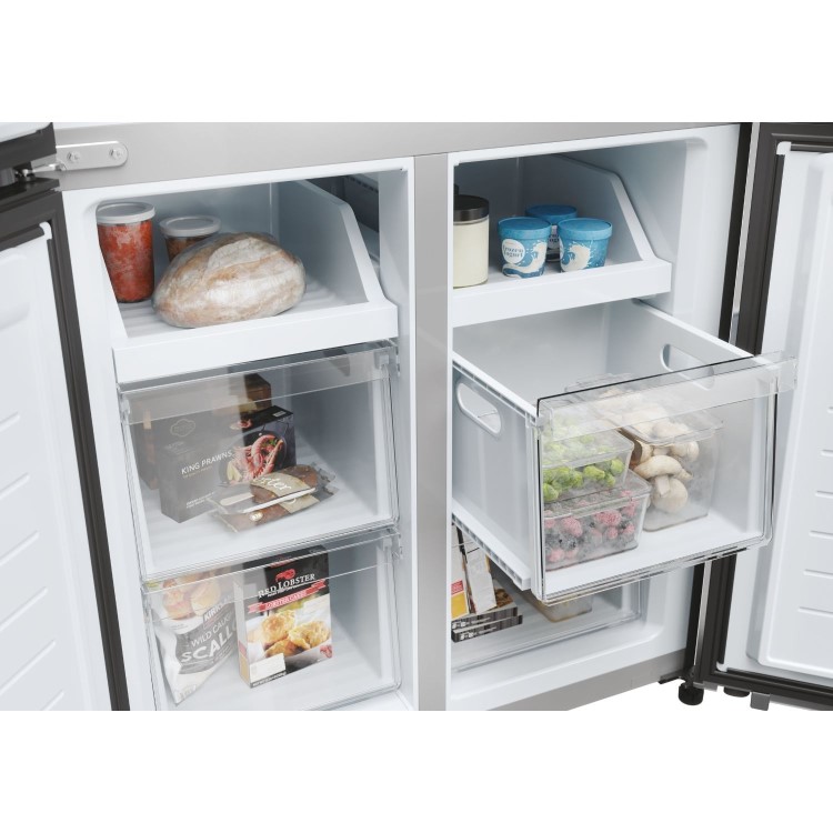 Haier Series 3 463 Litre Four Door American Fridge Freezer - Platinum Inox