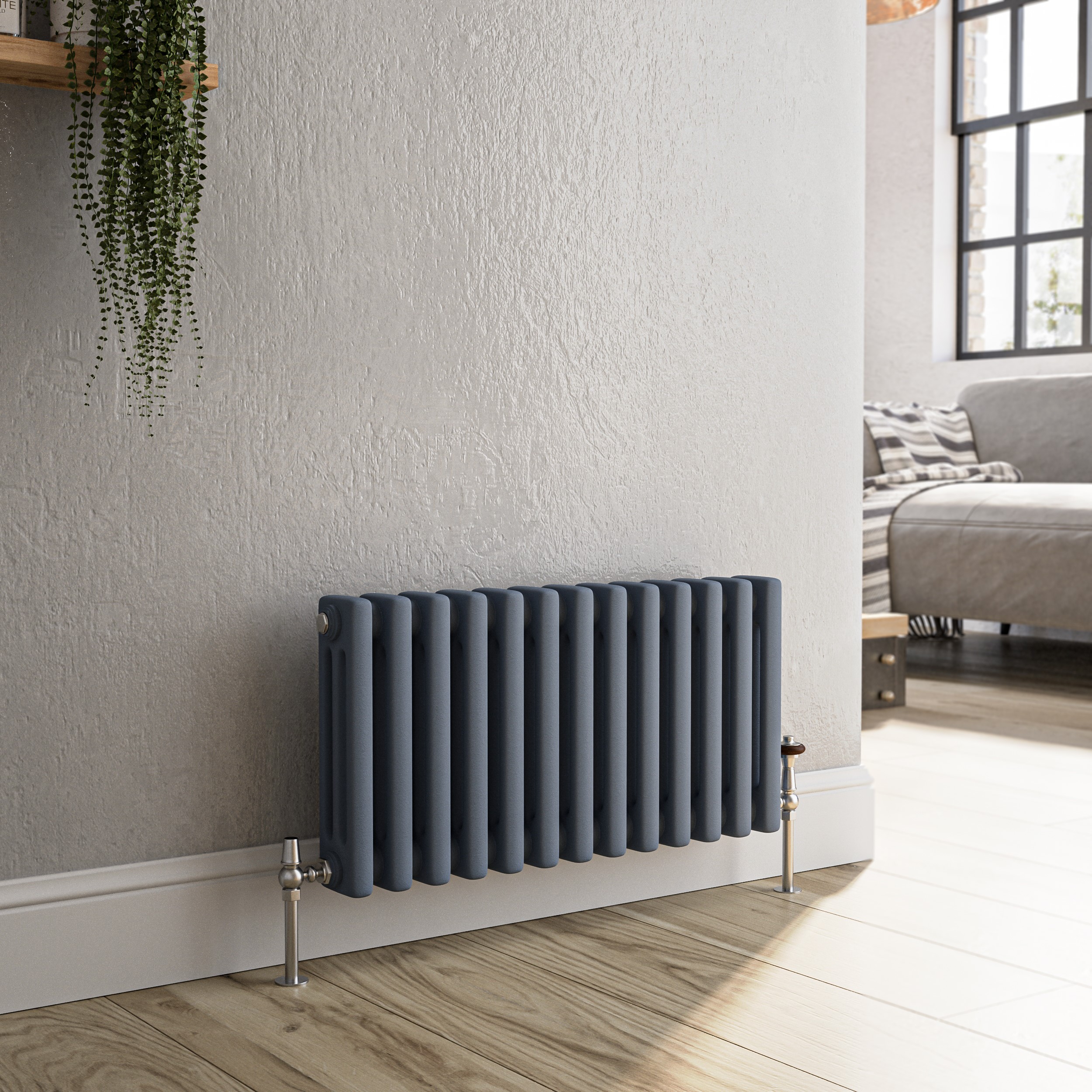Horizontal Triple Column Traditional Radiator 300x605mm 1341 BTU Cast Iron Style