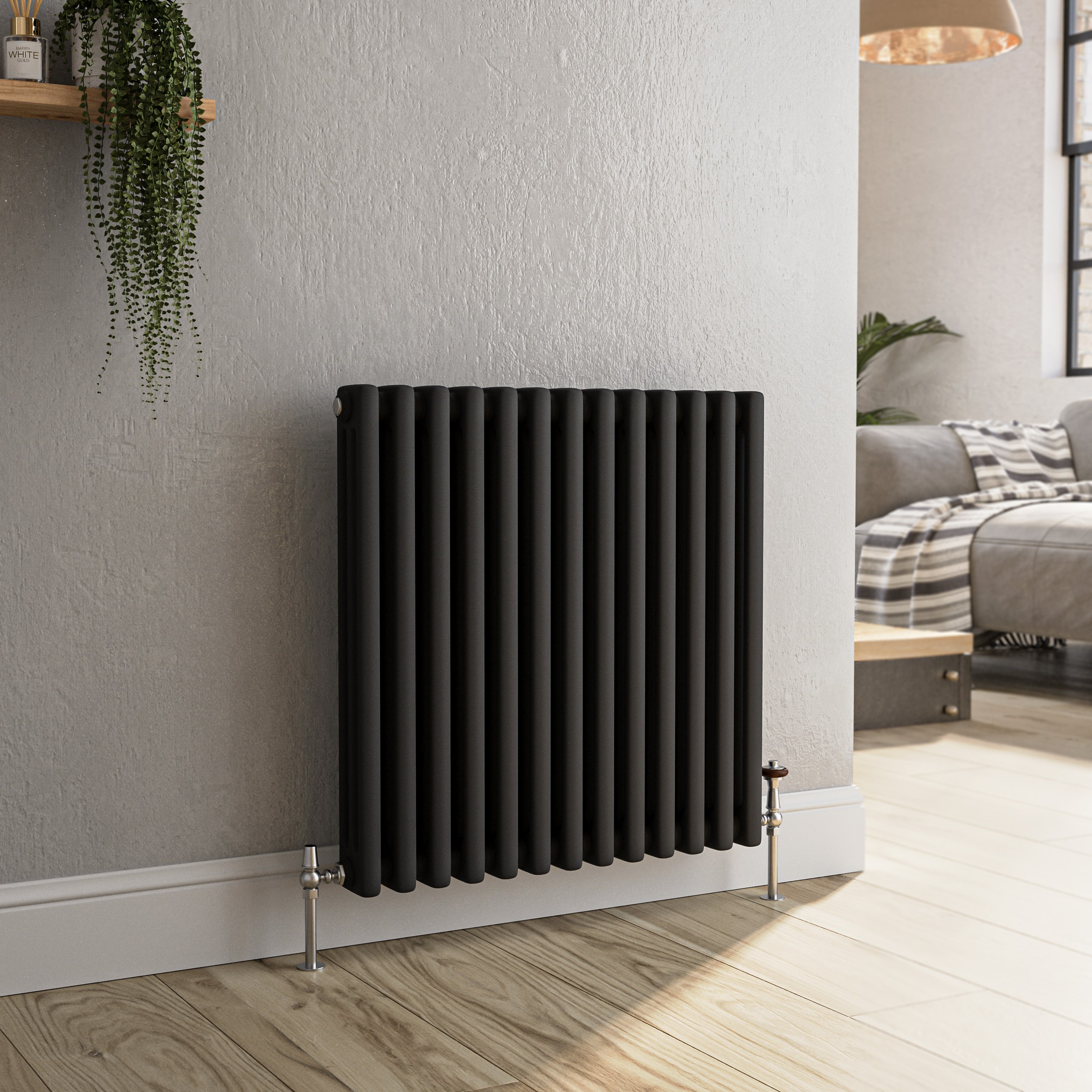Reggio Midnight  Horizontal Triple Column Traditional Radiator 600X605mm 2586 Btu Cast Iron Style HCT13-600-BCT