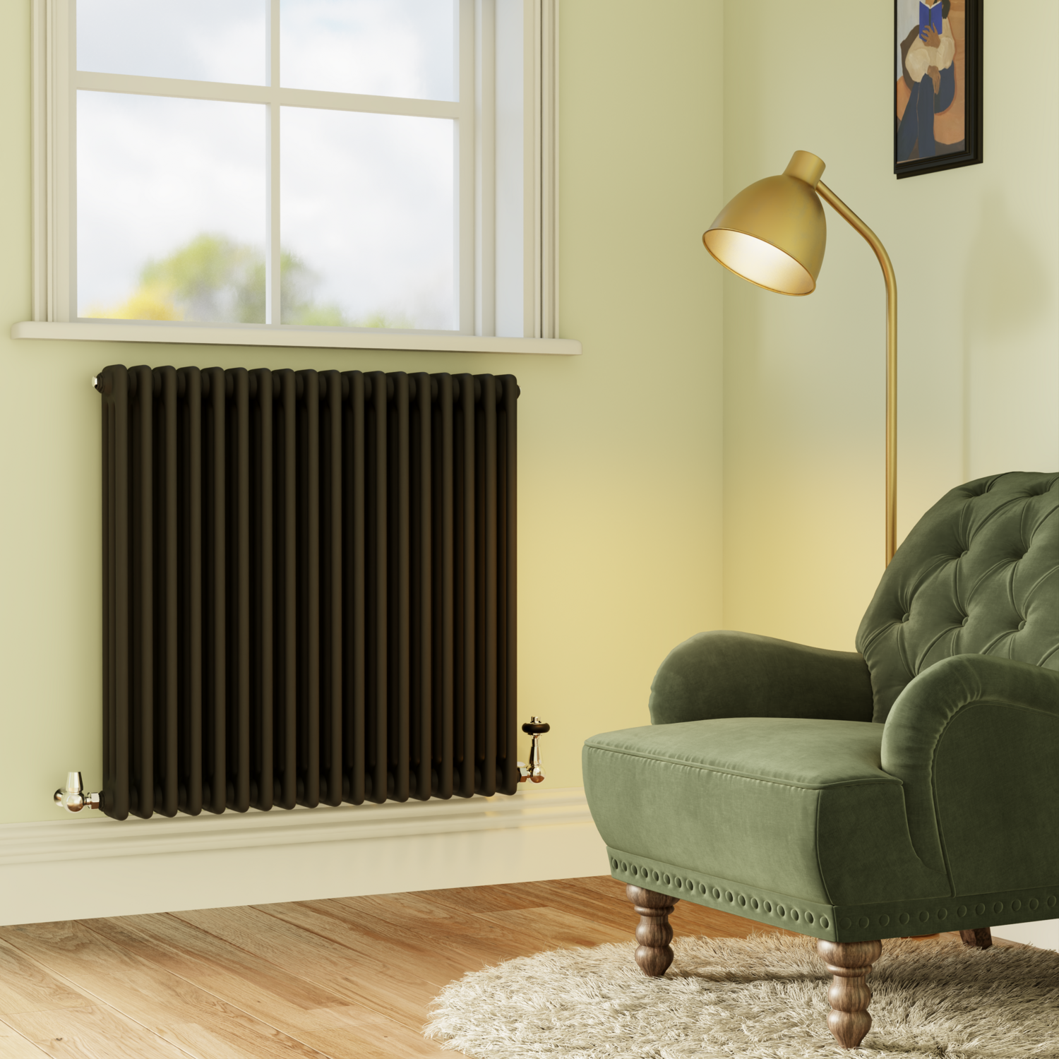 Reggio Midnight  Horizontal Triple Column Radiator 800X830mm 2411 Btu Cast Iron Style HCT18-800-BCT