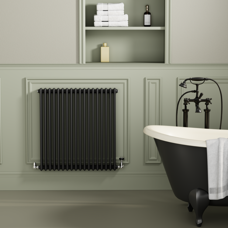 Reggio Midnight Black Horizontal Triple Column Traditional Radiator 800x830mm 3581 BTU - Cast Iron Style