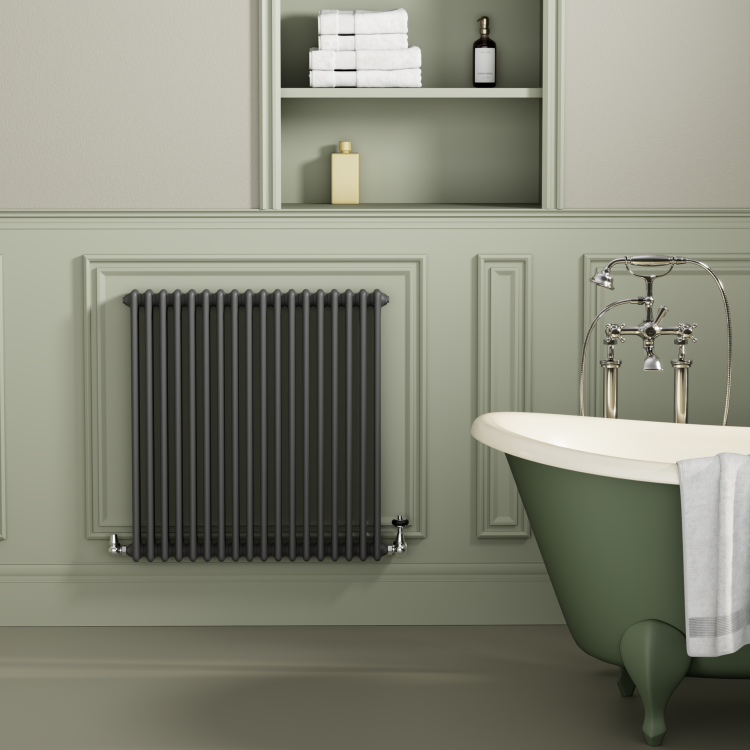 Reggio Anthracite Horizontal Triple Column Radiator 800x830mm 2411 BTU - Cast Iron Style