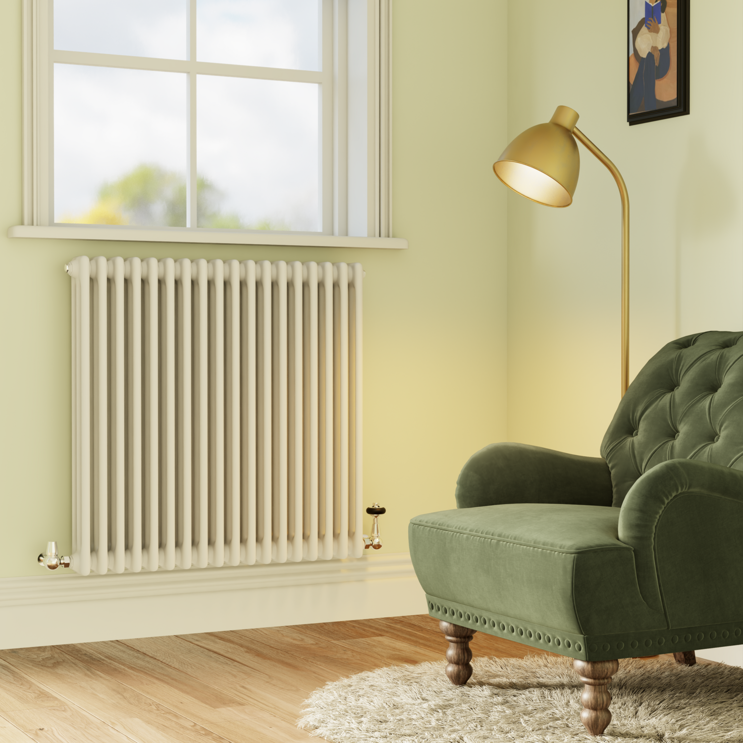 Reggio  Horizontal Triple Column Radiator 800X830mm 2411 Btu Cast Iron Style HCT18-800-WCT