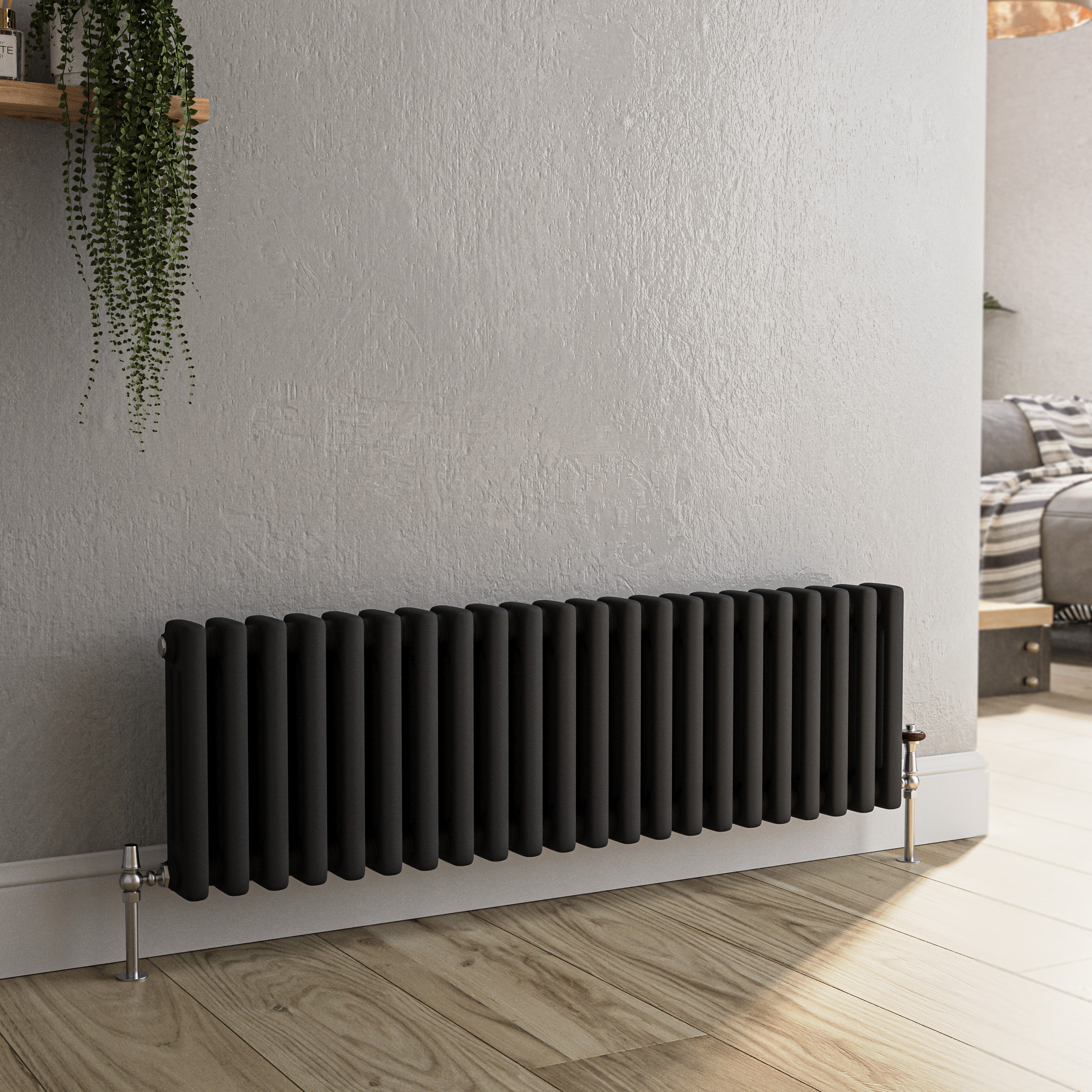 Reggio Midnight  Horizontal Triple Column Traditional Radiator 300X1010mm 2269 Btu Cast Iron Style HCT22-300-BCT