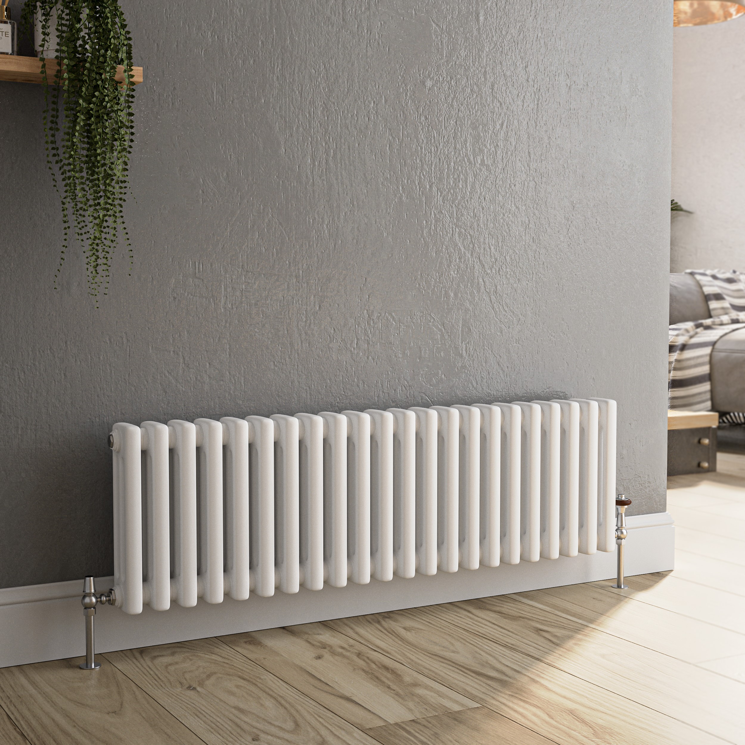 Reggio  Horizontal Triple Column Traditional Radiator 300X1010mm 2269 Btu Cast Iron Style HCT22-300-WCT