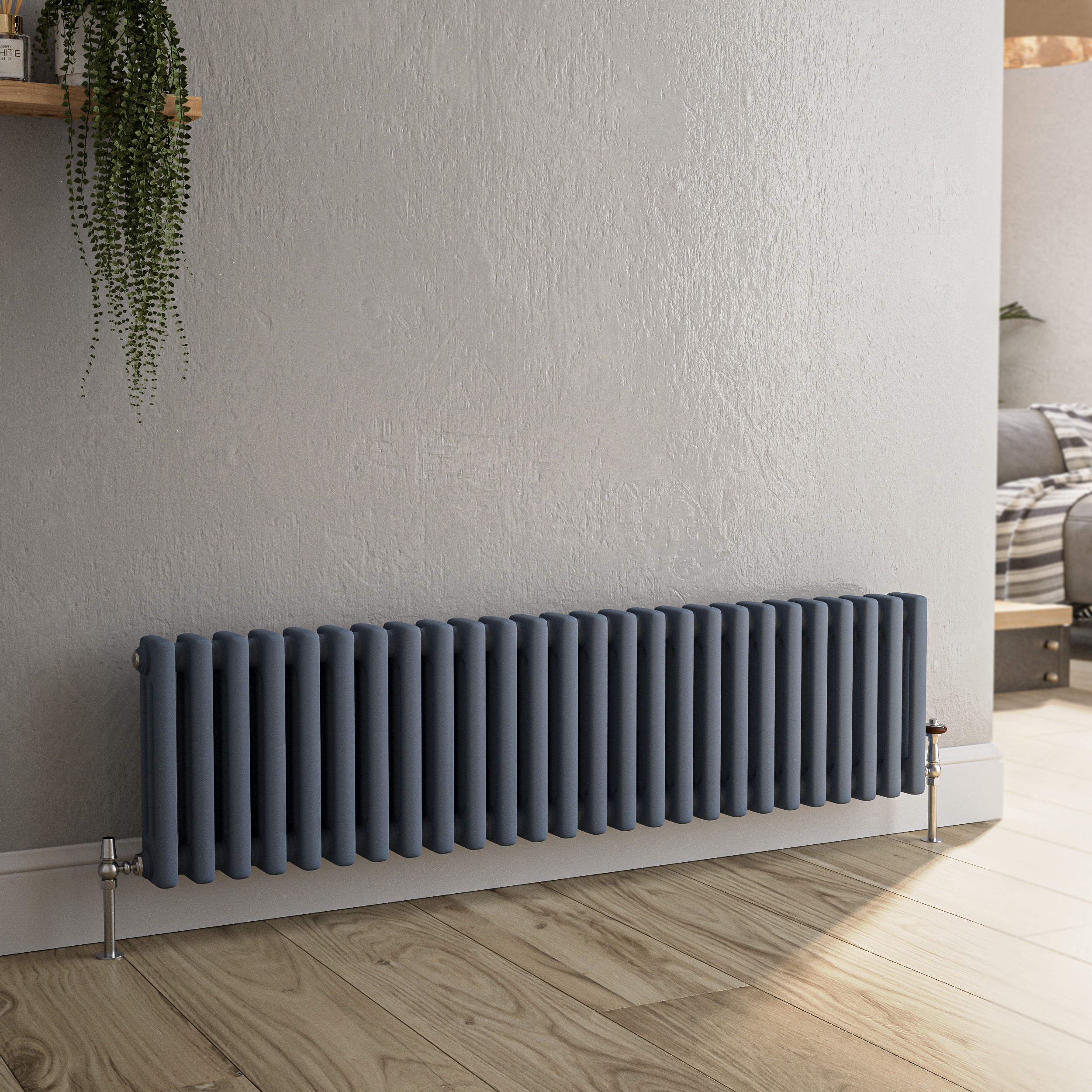 Reggio  Horizontal Triple Column Traditional Radiator 300X1190mm 2682 Btu Cast Iron Style HCT26-300-DGCT