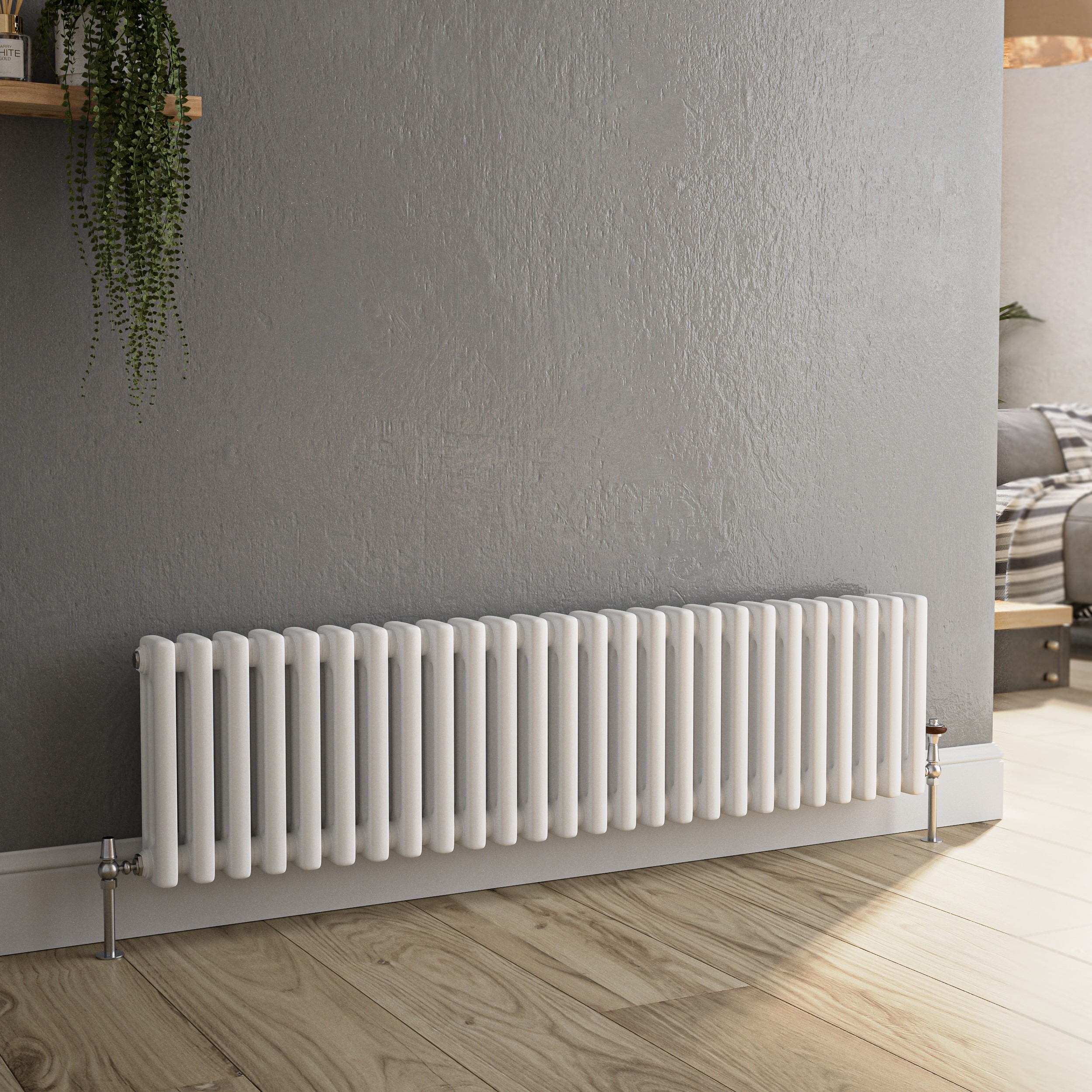Reggio  Horizontal Triple Column Traditional Radiator 300X1190mm 2682 Btu Cast Iron Style HCT26-300-WCT