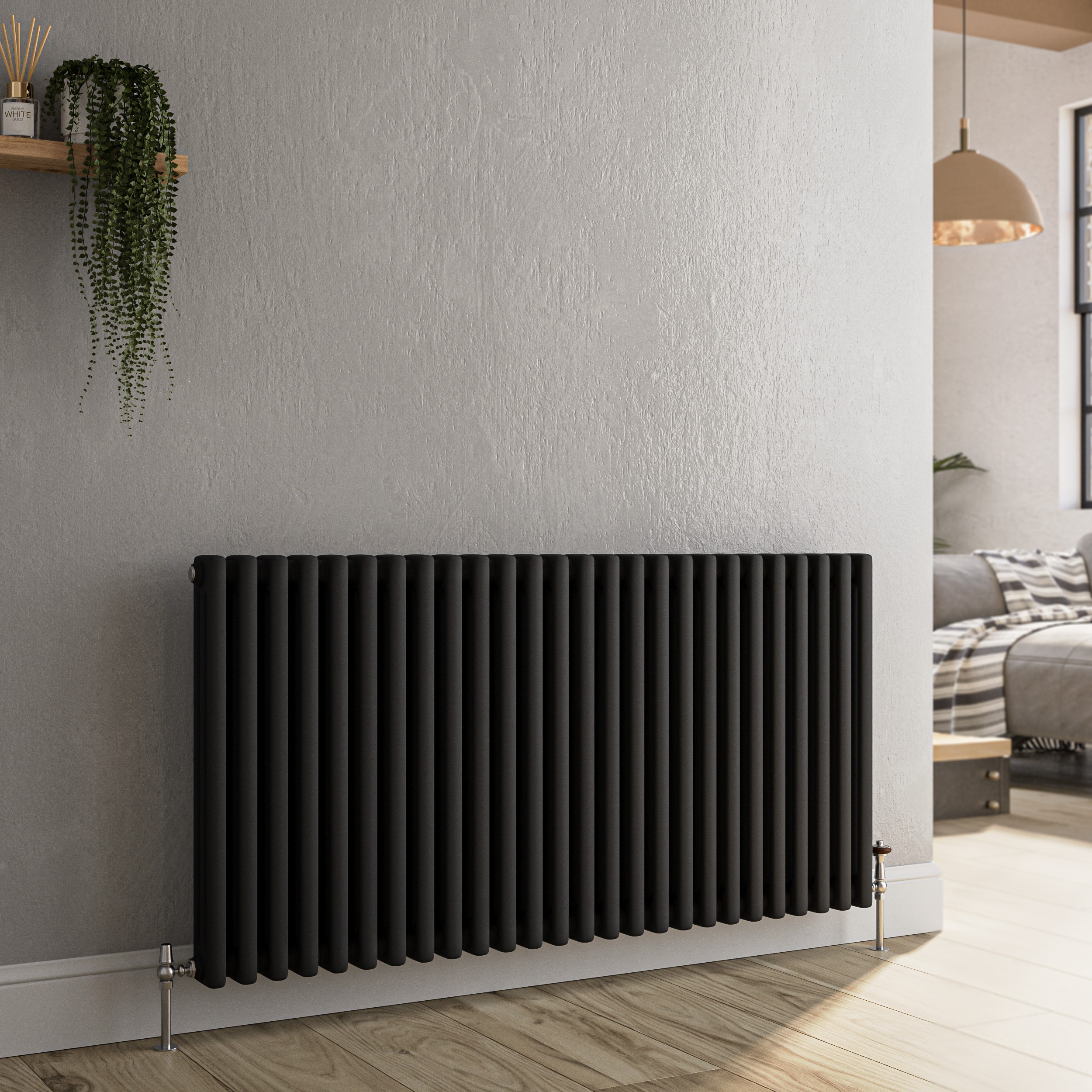 Reggio Midnight  Horizontal Triple Column Traditional Radiator 600X1190mm 5173 Btu Cast Iron Style HCT26-600-BCT
