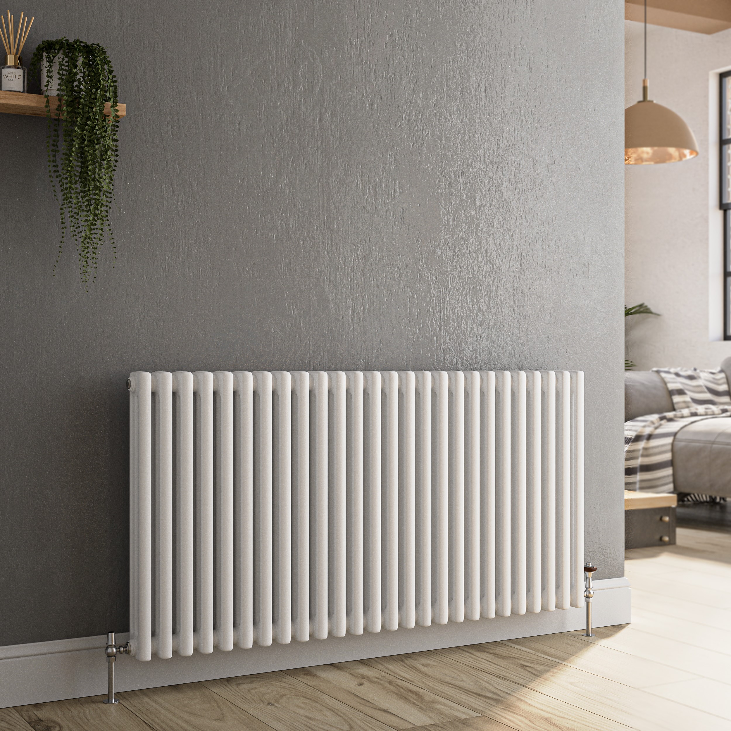 Reggio  Horizontal Triple Column Traditional Radiator 600X1190mm 5173 Btu Cast Iron Style HCT26-600-WCT