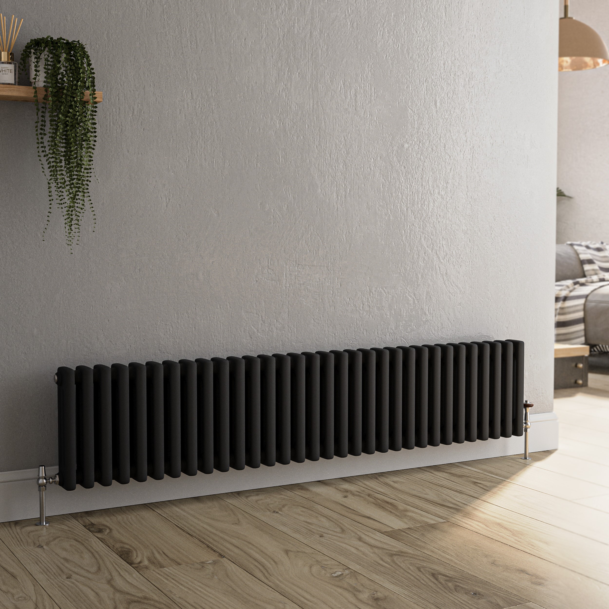 Reggio Midnight  Horizontal Triple Column Traditional Radiator 300X1460mm 3301 Btu Cast Iron Style HCT32-300-BCT