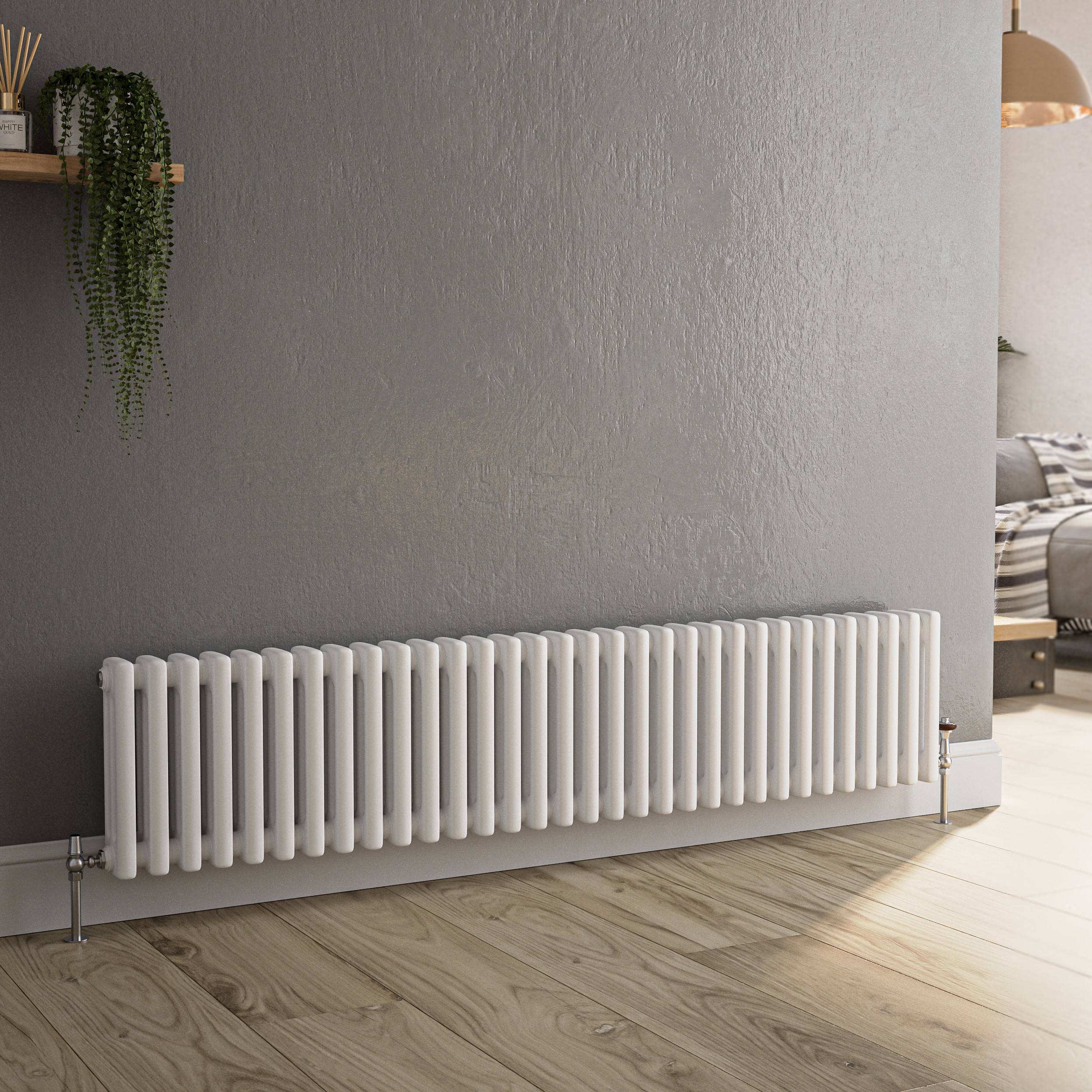 Reggio  Horizontal Triple Column Traditional Radiator 300X1460mm 3301 Btu Cast Iron Style HCT32-300-WCT