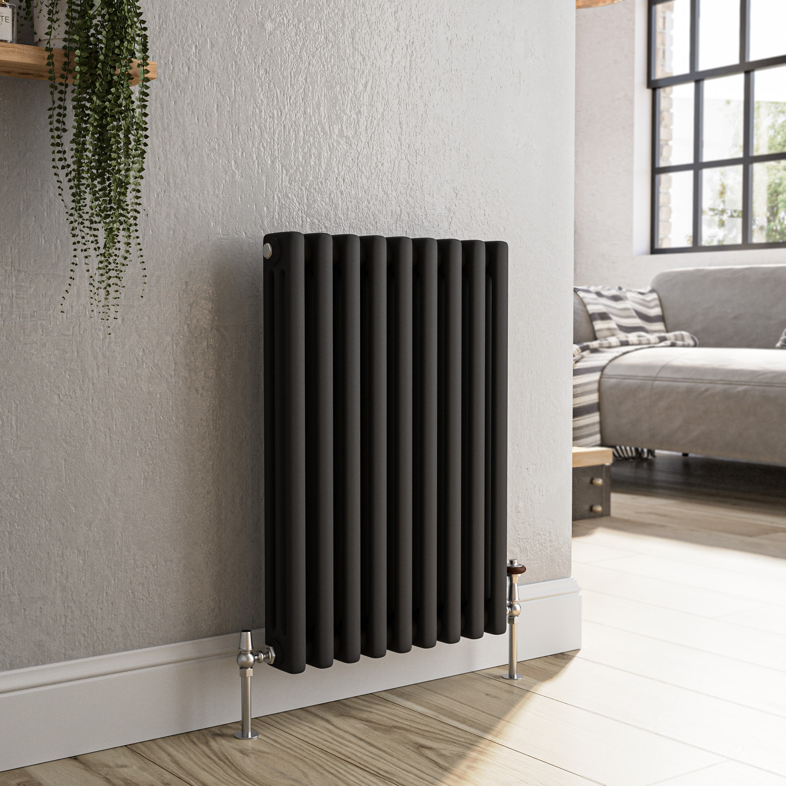 Reggio Midnight  Horizontal Triple Column Traditional Radiator 600X425mm 1790 Btu Cast Iron Style HCT9-600-BCT