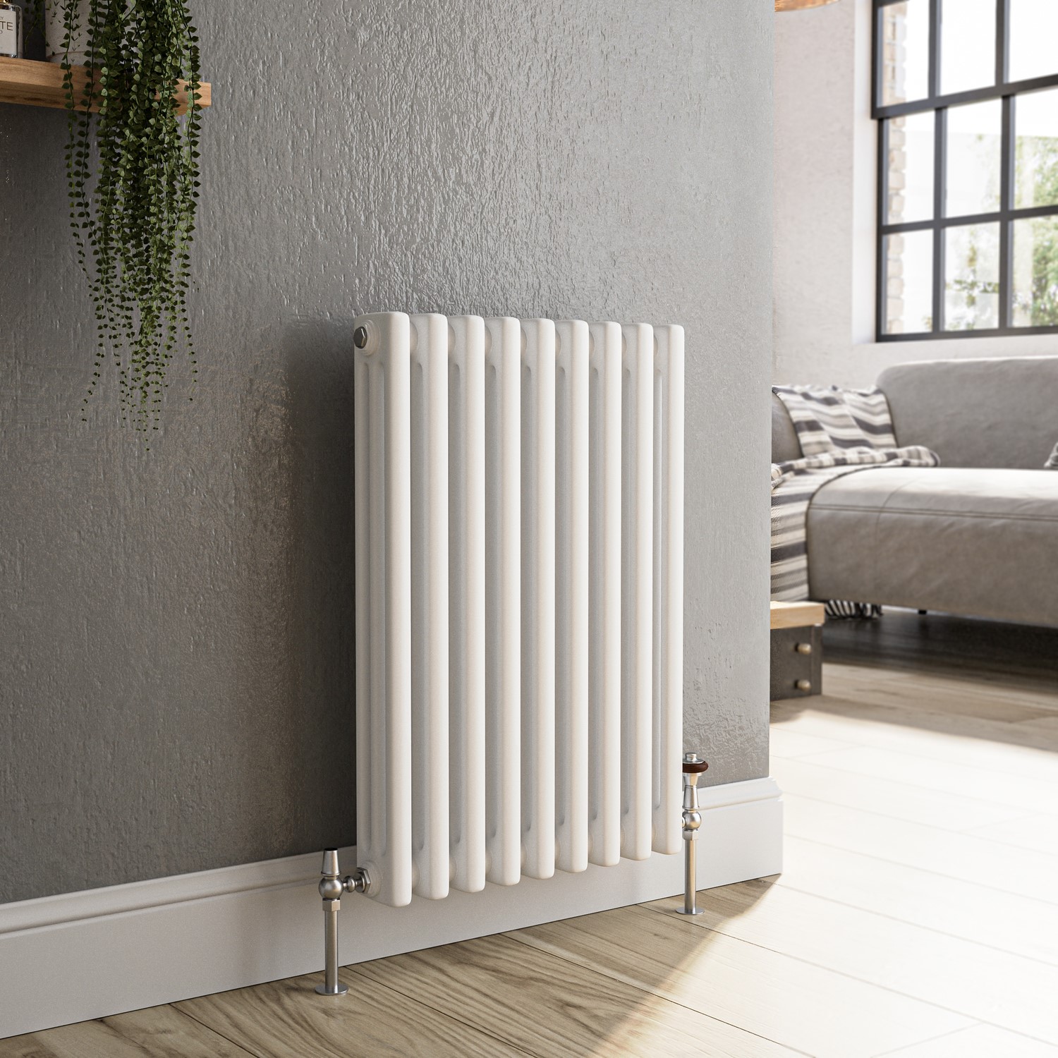 Reggio  Horizontal Triple Column Traditional Radiator 600X425mm 1790 Btu Cast Iron Style HCT9-600-WCT