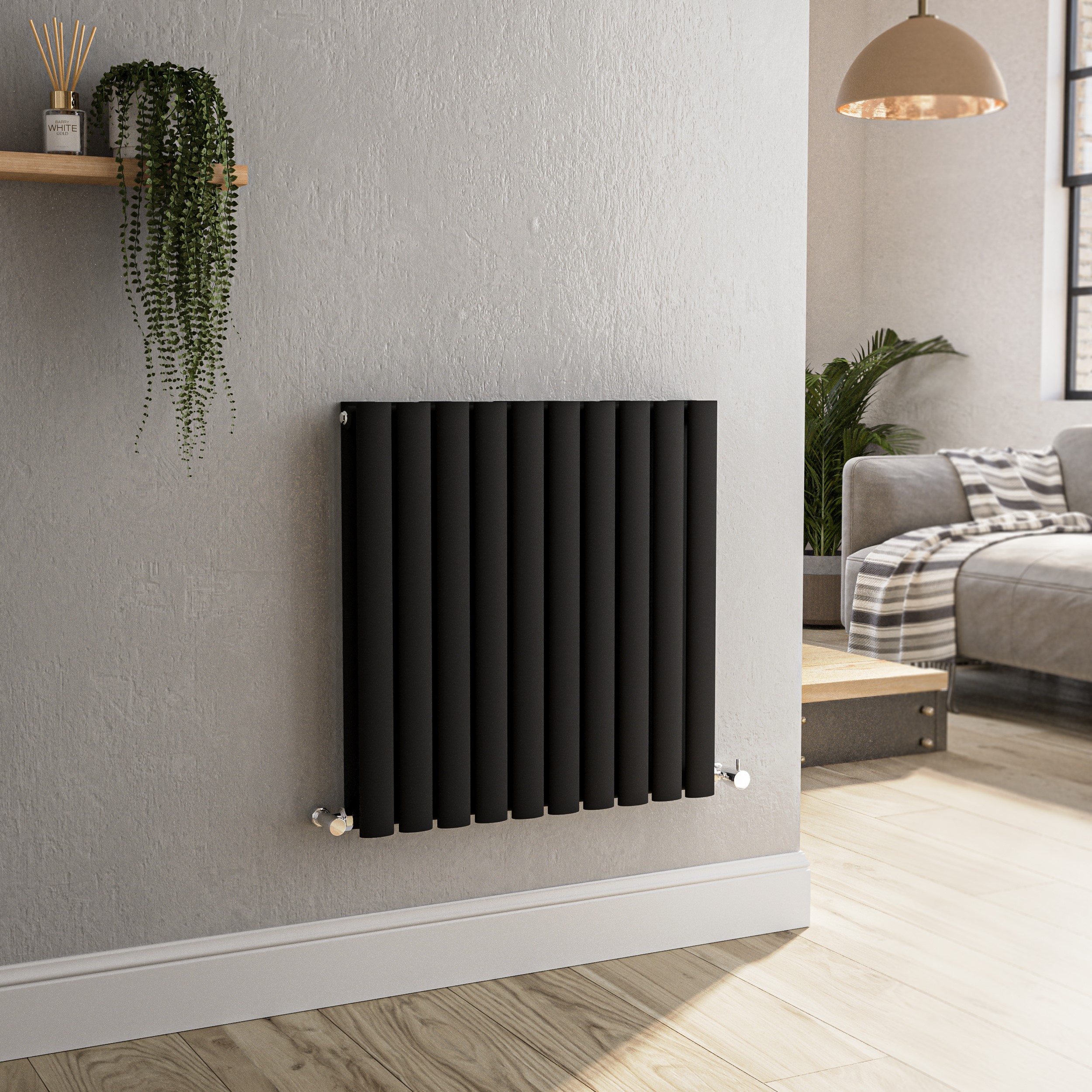 Sorrento Midnight Black Horizontal Oval Designer Radiator 600X590mm Double Panel 2399 Btu - Image 2