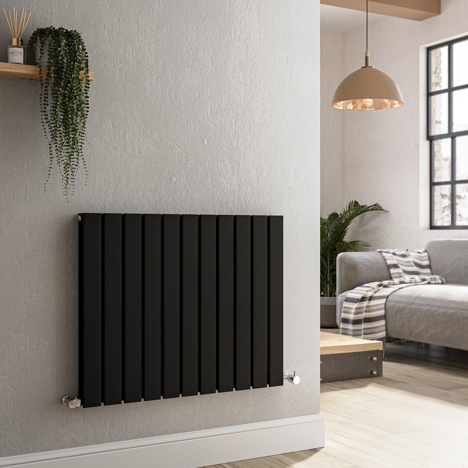 Midnight Horizontal Flat Designer Radiator 600x748mm Double Panel 2827 BTU