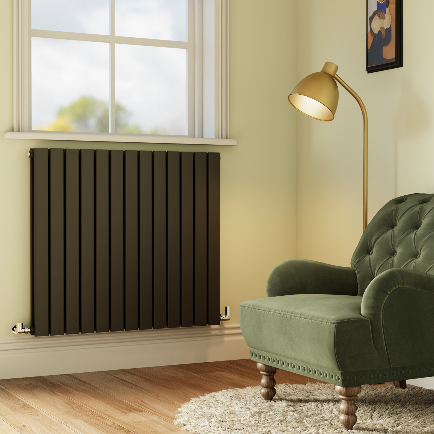 Riace Midnight  Horizontal Flat Designer Radiator 800X884mm Double Panel 4286 Btu HD13-800-BCF