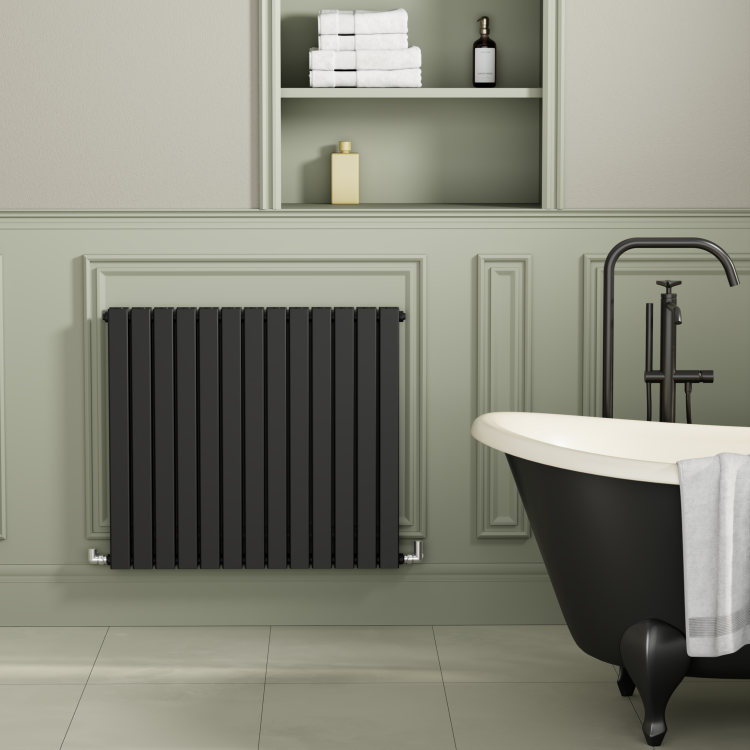Riace Midnight Black Horizontal Flat Designer Radiator 800x884mm Double Panel 4286 BTU
