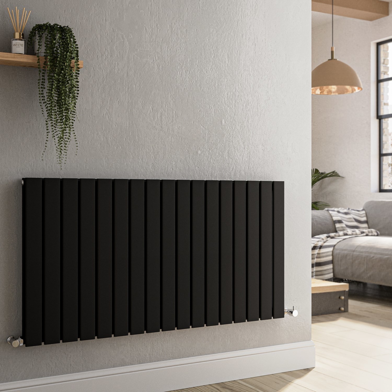 Midnight Horizontal Flat Designer Radiator 600x1156mm Double Panel 4370 BTU
