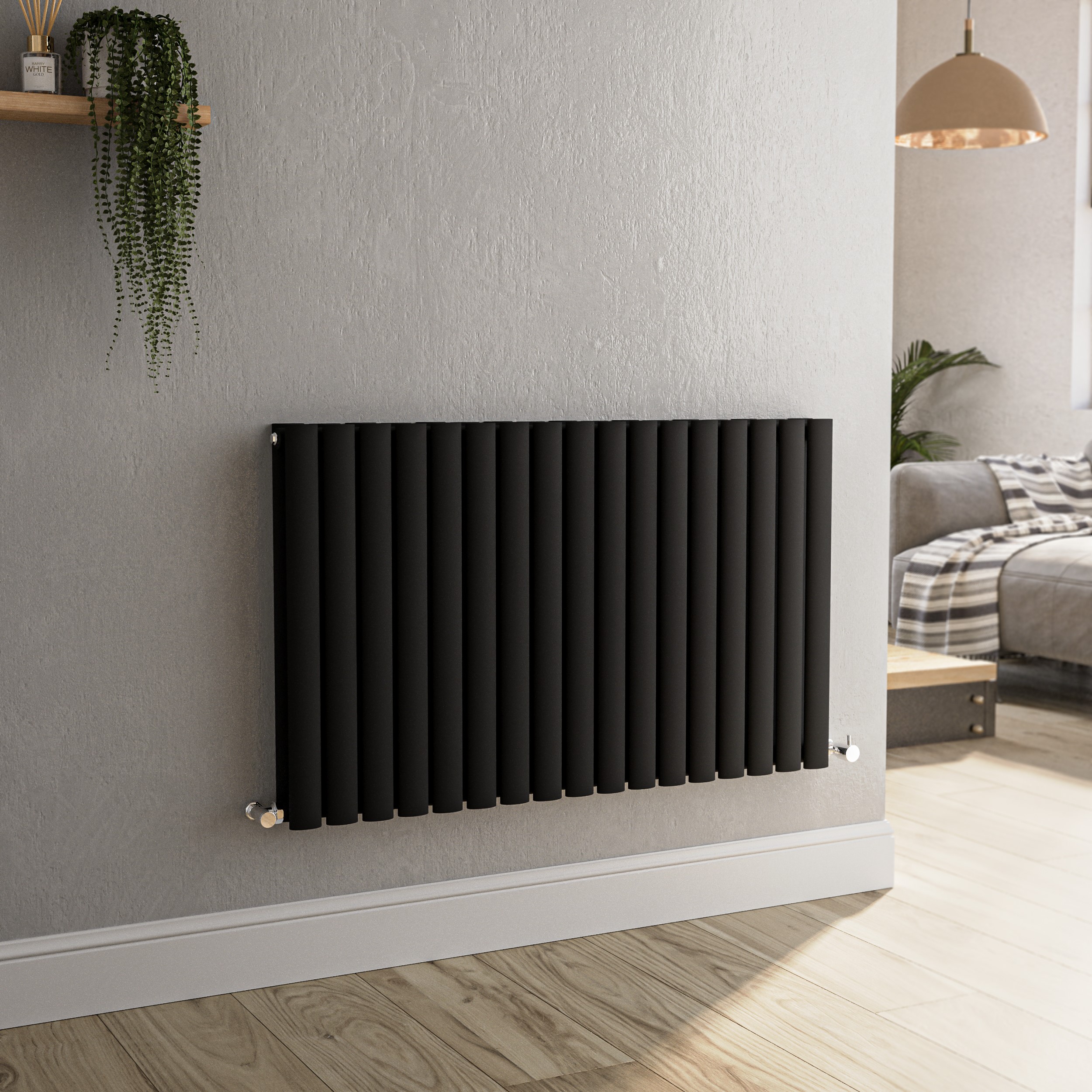 Sorrento Midnight  Horizontal Oval Designer Radiator 600X1003mm Double Panel 4079 Btu HD17-600-BCO