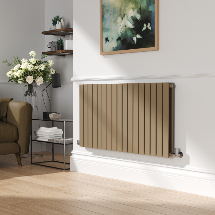 Riace Beige grey Horizontal Flat Designer Radiator 600x1156mm Double Panel 4370 BTU
