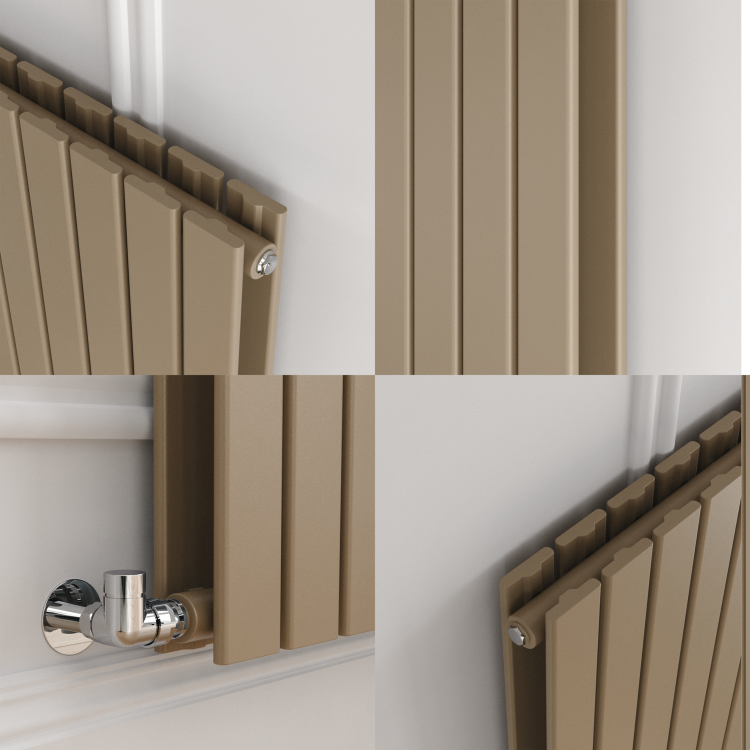 Riace Beige grey Horizontal Flat Designer Radiator 600x1156mm Double Panel 4370 BTU