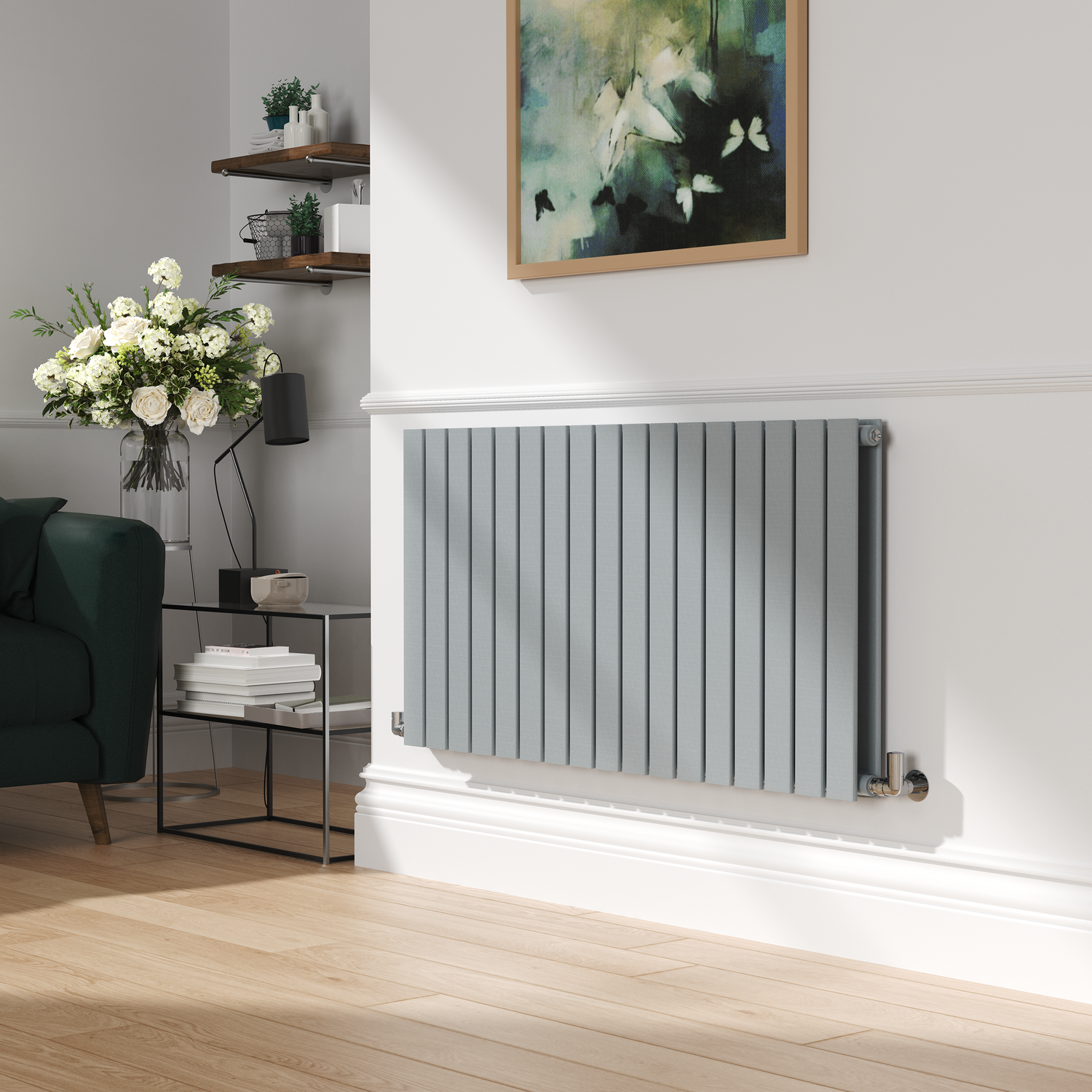 Salt & Pepper Horizontal Flat Designer Radiator 600x1156mm Double Panel 4370 BTU