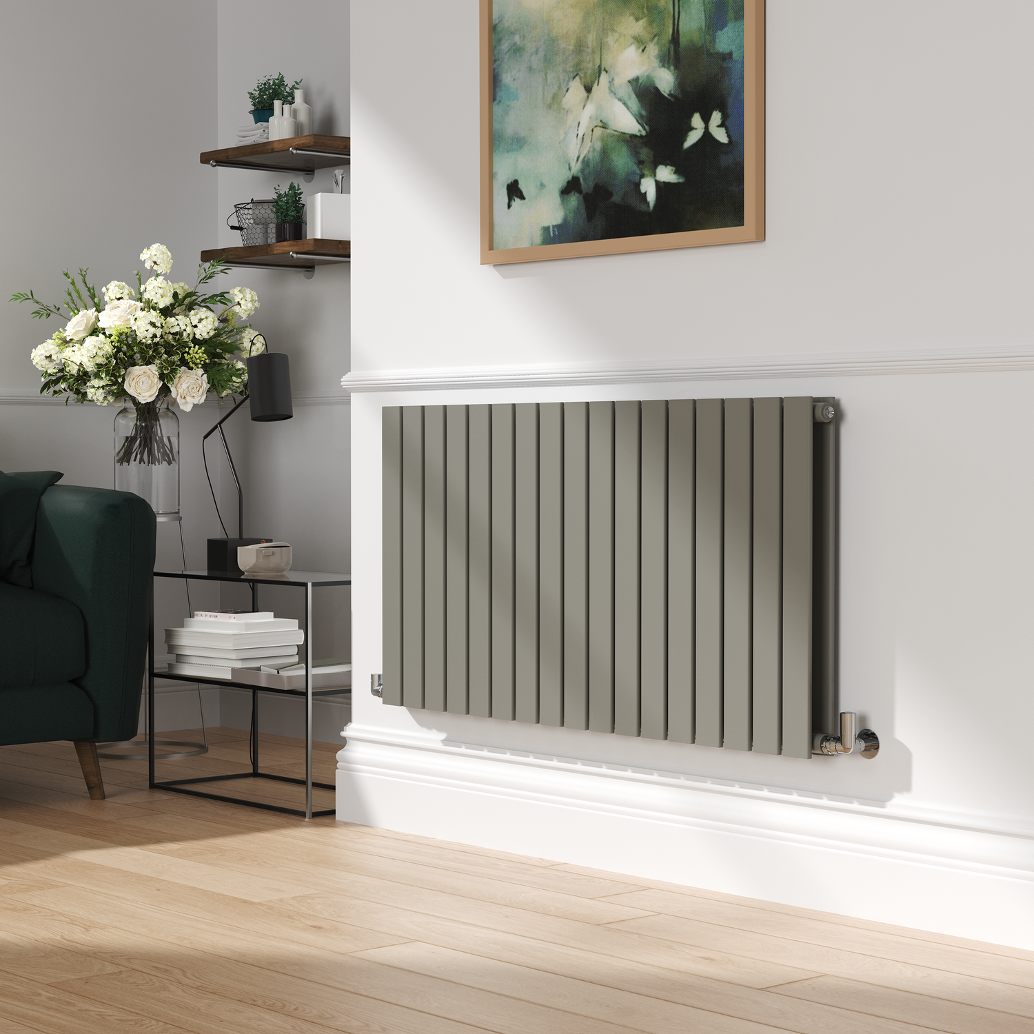 Smoked Horizontal Flat Designer Radiator 600x1156mm Double Panel 4370 BTU