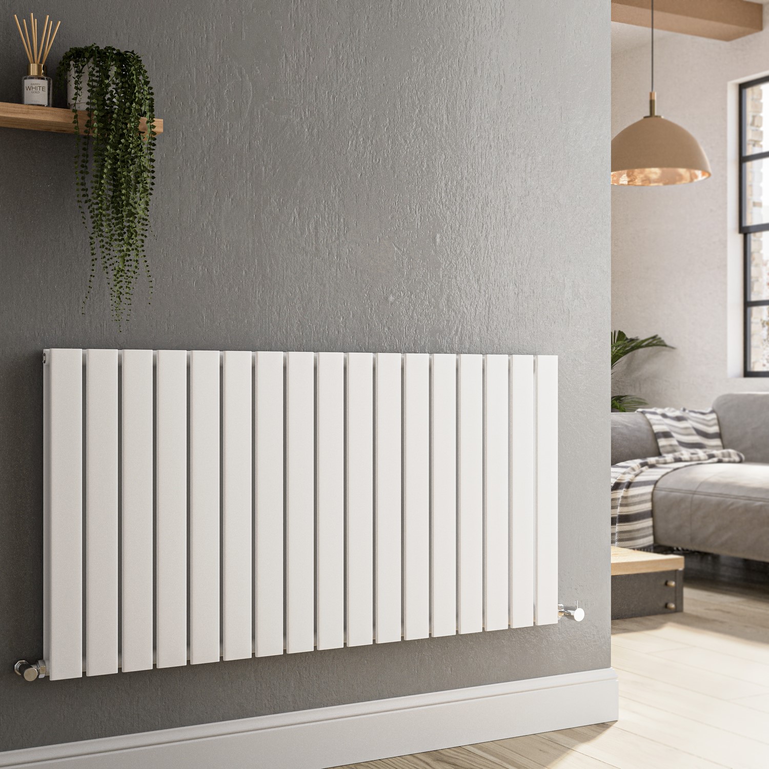Horizontal Flat Designer Radiator 600x1156mm Double Panel 4370 BTU
