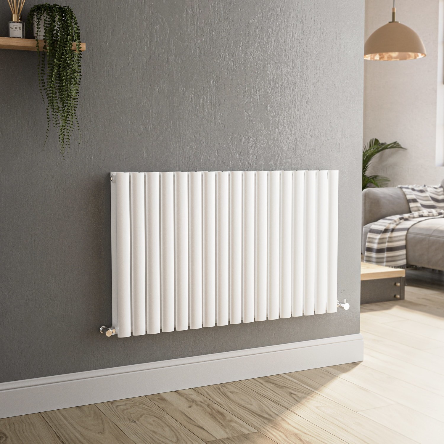 Sorrento White Horizontal Oval Designer Radiator 600X1003mm Double Panel 4079 Btu - Image 2