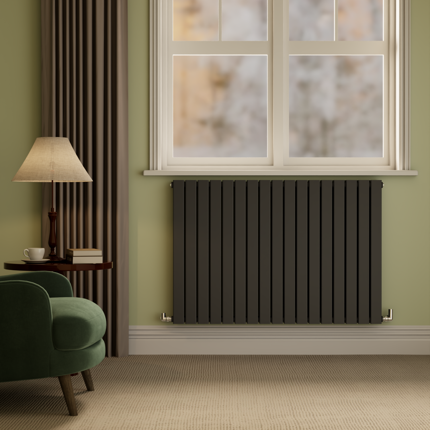 Riace Midnight  Horizontal Flat Designer Radiator 800X1156mm Double Panel 5606 Btu HD17-800-BCF