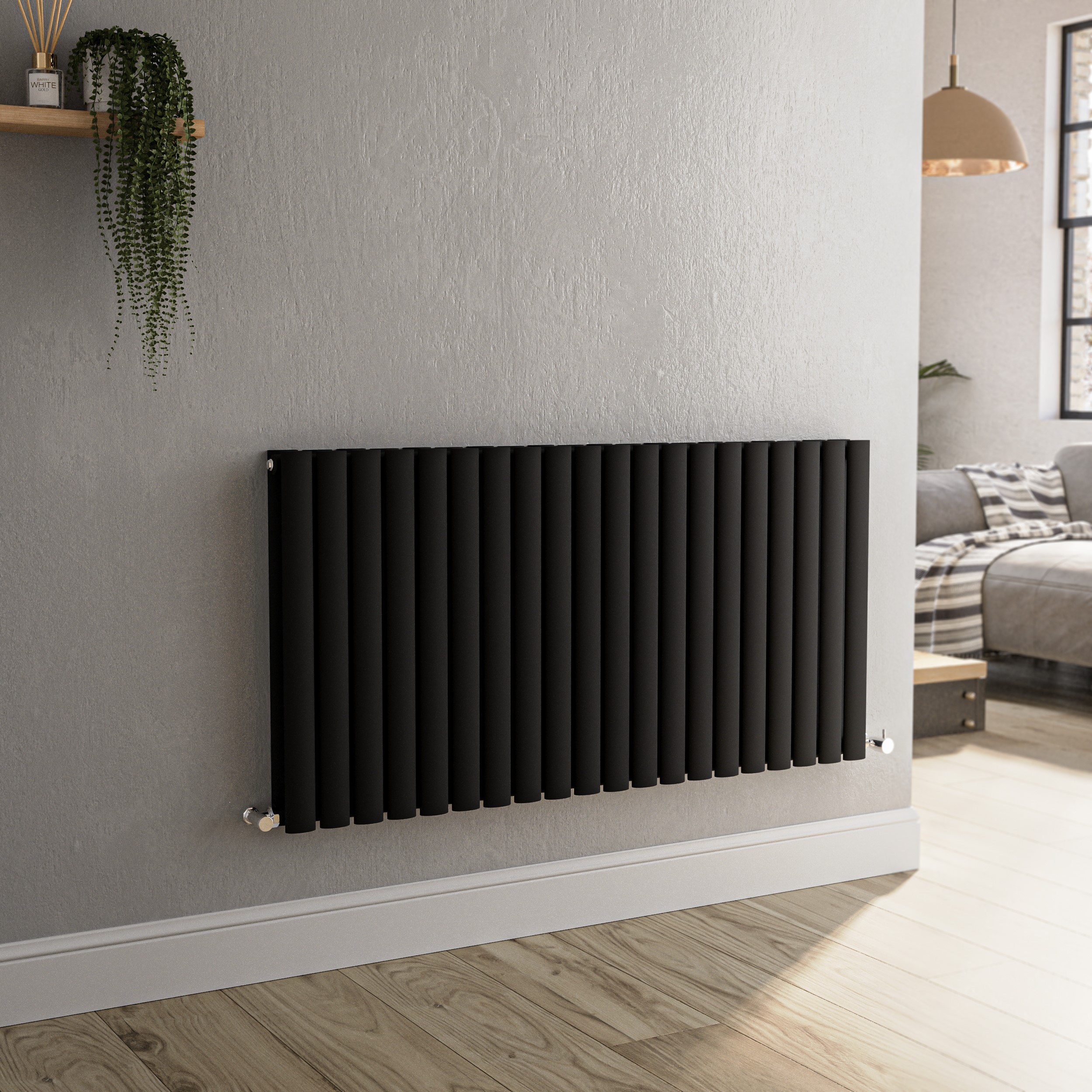 Sorrento Midnight  Horizontal Oval Designer Radiator 600X1180mm Double Panel 4798 Btu HD20-600-BCO