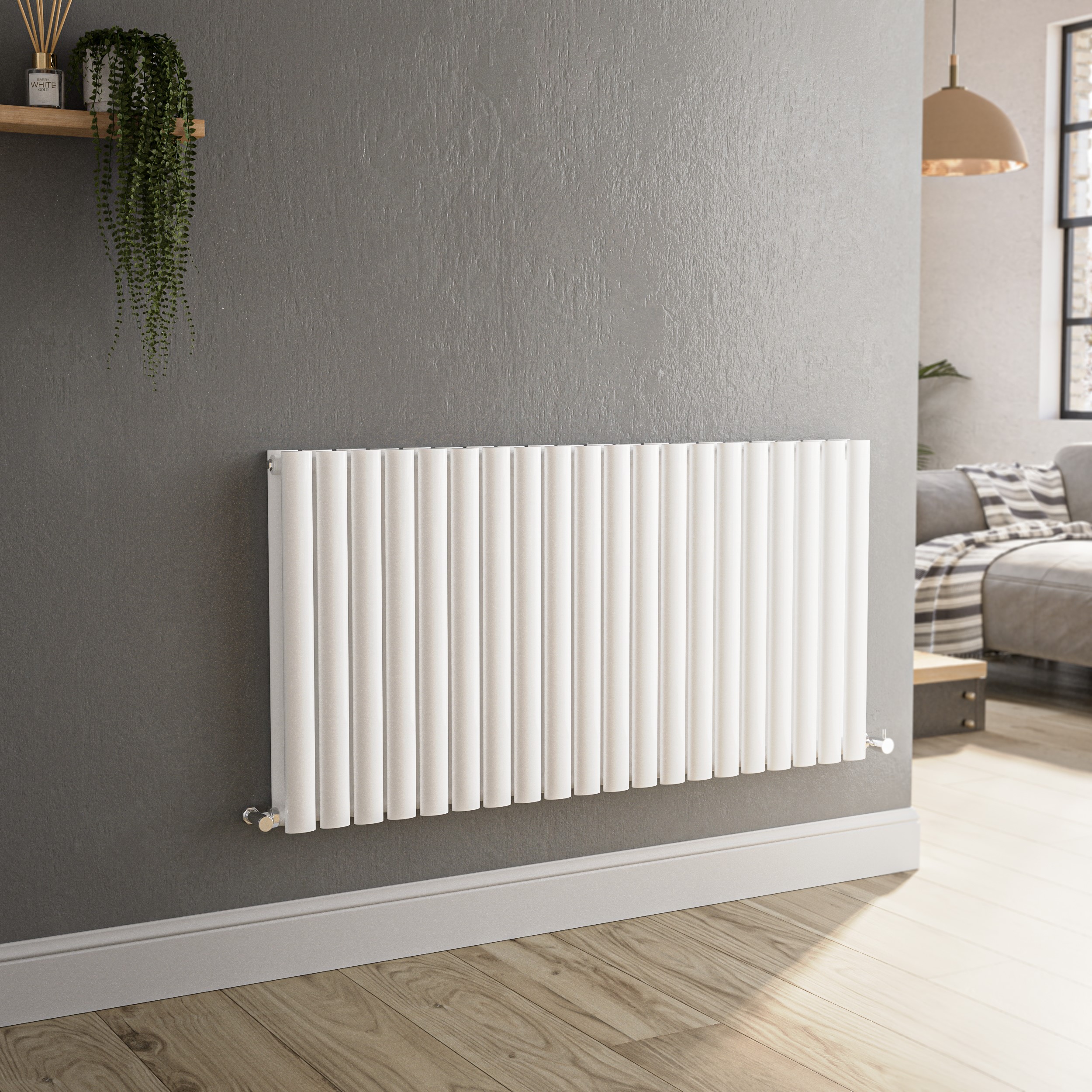 Sorrento White Horizontal Oval Designer Radiator 600X1180mm Double Panel 4798 Btu Size 118