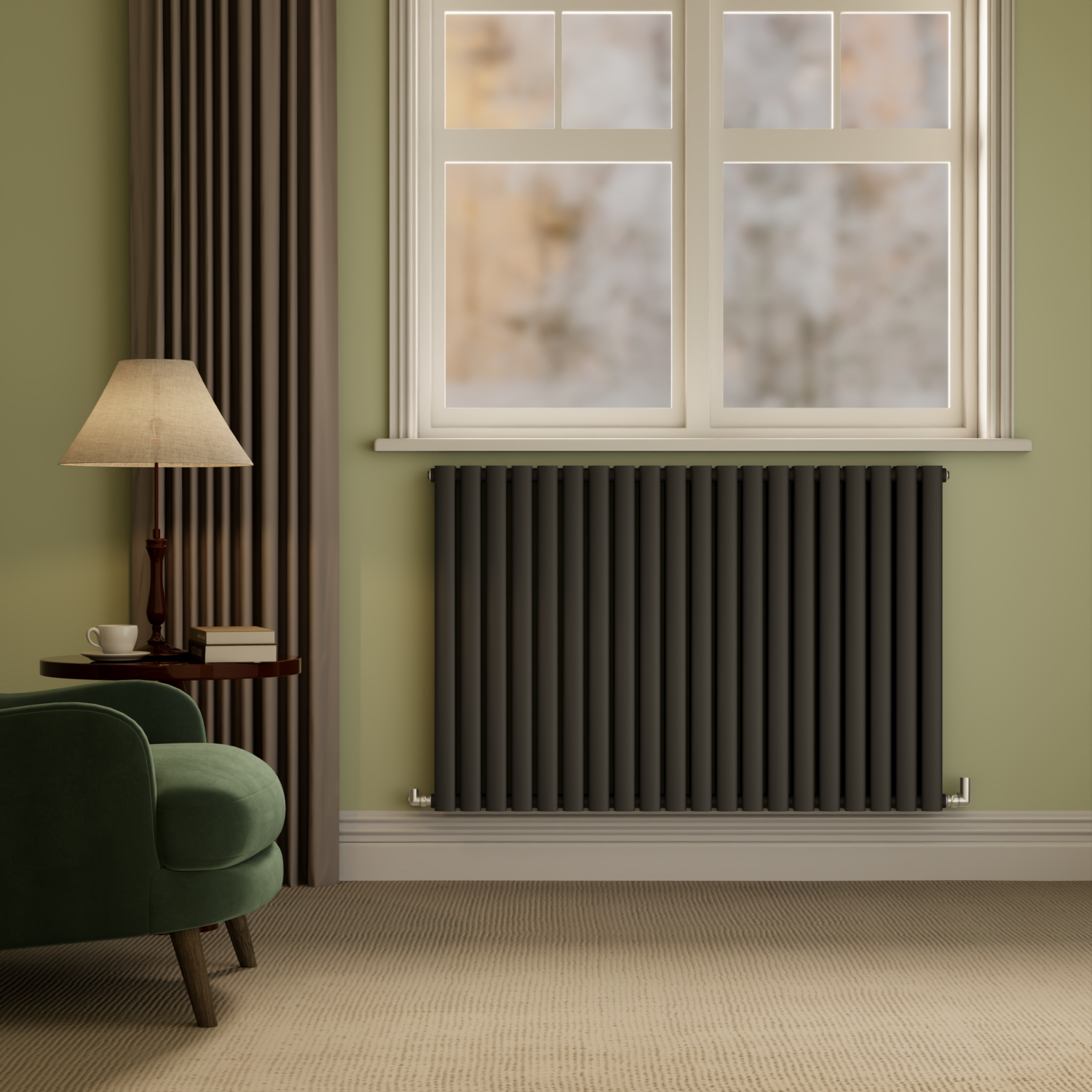Sorrento Midnight  Horizontal Oval Designer Radiator 800X1180mm Double Panel 6087 Btu HD20-800-BCO