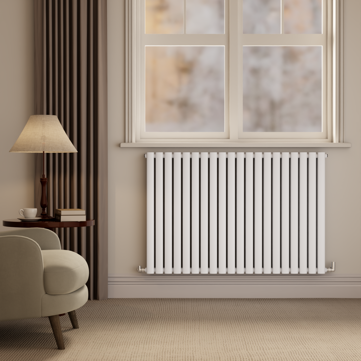 Sorrento  Horizontal Oval Designer Radiator 800X1180mm Double Panel 6087 Btu HD20-800-WCO